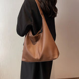 Large Capacity PU Leather Tote Bag Retro Style Women Shoulder Bag