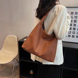 Large Capacity PU Leather Tote Bag Retro Style Women Shoulder Bag