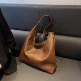Large Capacity PU Leather Tote Bag Retro Style Women Shoulder Bag