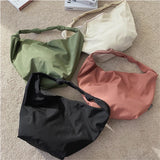 Waterproof Nylon Shoulder Bag Large Capacity Solid Color Minimalist Style
