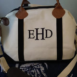 Personalized Monogram Bag Canvas Travel Duffle Embroidered Name Ladies Holiday G