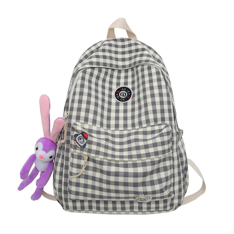 Large Capacity Plaid Backpacks for Teenage Girls England Style