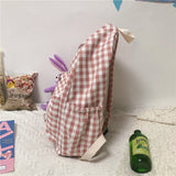 Large Capacity Plaid Backpacks for Teenage Girls England Style