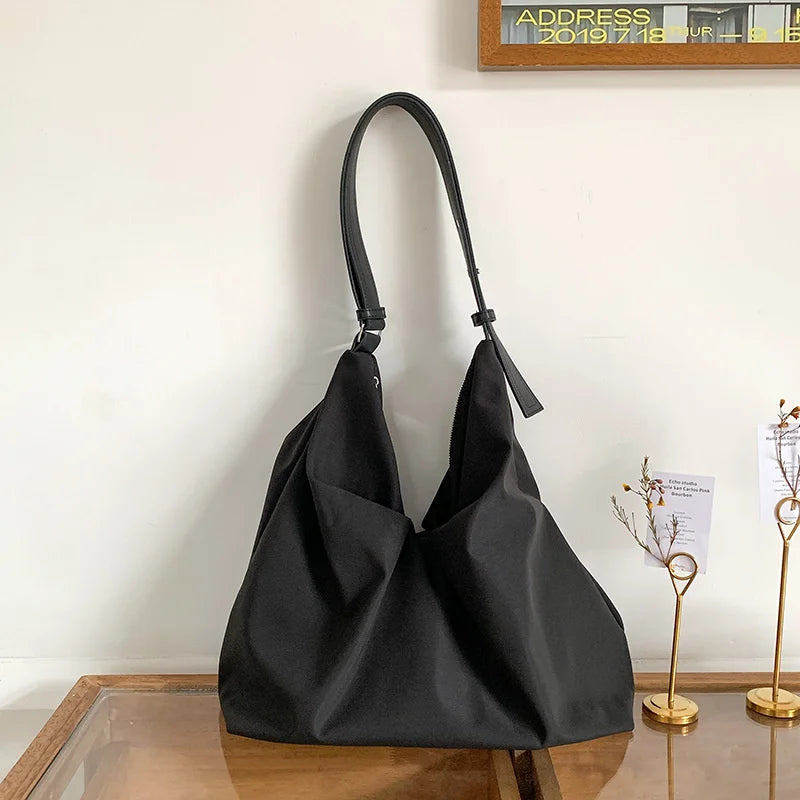 Large Capacity Pleated Nylon Crossbody Bags Vintage Solid Handbags