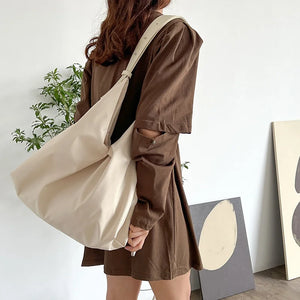 Large Capacity Pleated Nylon Crossbody Bags Vintage Solid Handbags