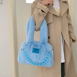 Large Capacity Plush Shoulder Bags Women Handbags Western Style