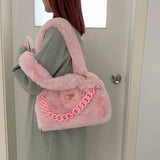Large Capacity Plush Shoulder Bags Women Handbags Western Style