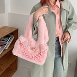Large Capacity Plush Shoulder Bags Women Handbags Western Style