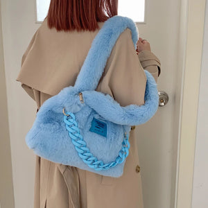 Large Capacity Plush Shoulder Bags Women Handbags Western Style