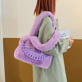 Large Capacity Plush Shoulder Bags Women Handbags Western Style