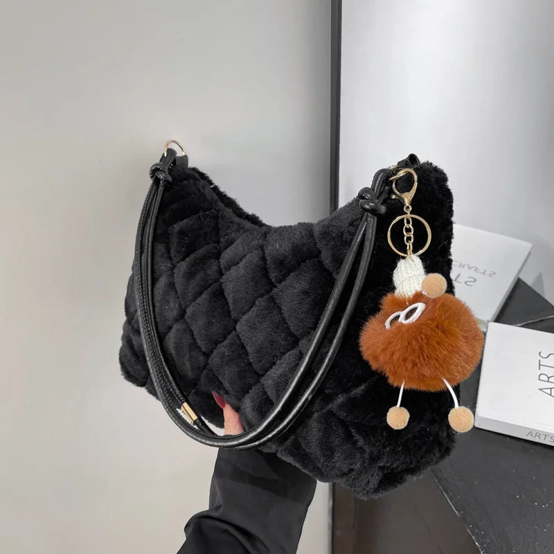 Plush Women's Bag Furry Big Shoulder Bag Winter Handbags Tote Female Bag