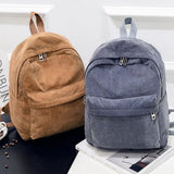 Large Capacity Corduroy Backpack Solid Zip Student Schoolbag