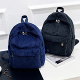 Large Capacity Corduroy Backpack Solid Zip Student Schoolbag