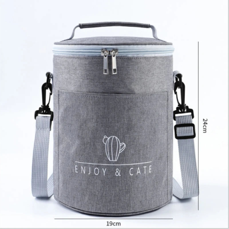 Large-Capacity Portable Lunch Bag Insulation Bag Round Barrel Aluminum Foil