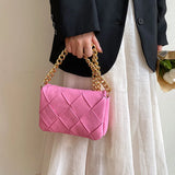 Large Capacity PU Braided Women's Shoulder Bag Thick Chain Casual Small Square B