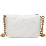 Large Capacity PU Braided Women's Shoulder Bag Thick Chain Casual Small Square B