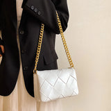 Large Capacity PU Braided Women's Shoulder Bag Thick Chain Casual Small Square B