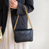 Large Capacity PU Braided Women's Shoulder Bag Thick Chain Casual Small Square B