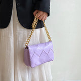 Large Capacity PU Braided Women's Shoulder Bag Thick Chain Casual Small Square B