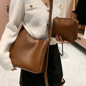 Large Capacity PU Leather Shoulder Bucket Bags for Women