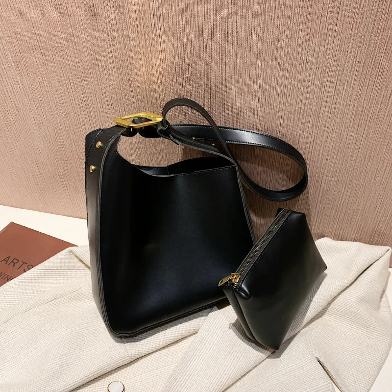 Large Capacity PU Leather Shoulder Bucket Bags for Women
