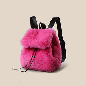 Large Capacity Rabbit Hair School Backpack Hot Girl Versatile Rose Red Schoolbag