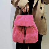 Large Capacity Rabbit Hair School Backpack Hot Girl Versatile Rose Red Schoolbag