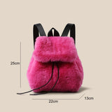 Large Capacity Rabbit Hair School Backpack Hot Girl Versatile Rose Red Schoolbag