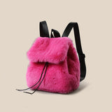 Large Capacity Rabbit Hair School Backpack Hot Girl Versatile Rose Red Schoolbag