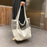 Large Capacity Rivet Shoulder Bag Soft PU Leather Totes Bag