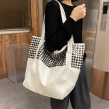 Large Capacity Rivet Shoulder Bag Soft PU Leather Totes Bag