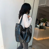 Large Capacity Rivet Shoulder Bag Soft PU Leather Totes Bag