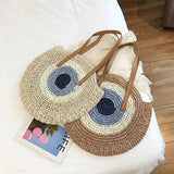 Round Straw Woven Shoulder Bag for Women
