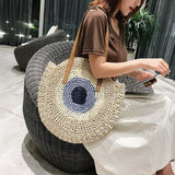 Round Straw Woven Shoulder Bag for Women