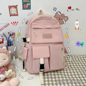 Large Capacity School Student Backpacks Solid Girls Canvas Shoulder Bag