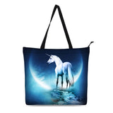 Large Capacity Unicorn Print Canvas Shopping Bag for Women