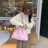 Large Capacity Shopping Bag Women Solid Drawstring Foldable Shoulder Bags