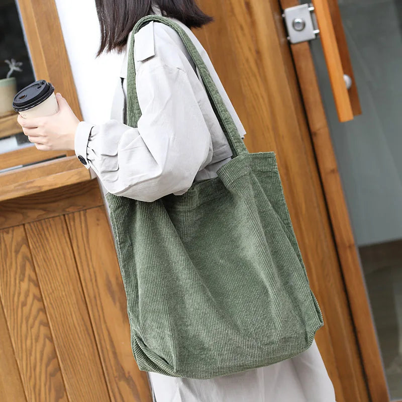 Large Canvas Handbag Shoulder Bag Corduroy Handbag Eco Tote