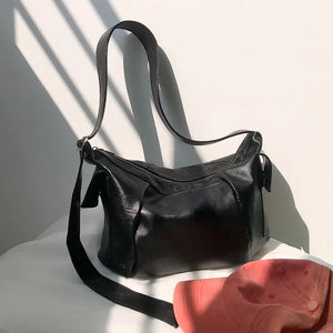 Large Capacity Shoulder Bags Women PU Leather Soft Solid Side-pockets Harajuku S
