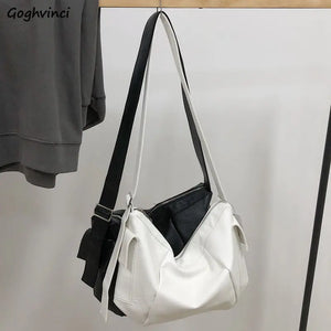 Large Capacity Shoulder Bags Women PU Leather Soft Solid Side-pockets Harajuku S
