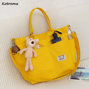 Large Capacity Shoulder Bags Women School Daily Multi-pockets Canvas Bag