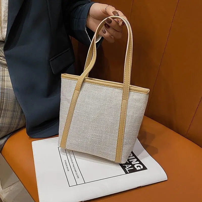 Large Capacity Retro Patchwork Canvas Shoulder Bag Zipper