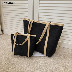Large Capacity Retro Patchwork Canvas Shoulder Bag Zipper