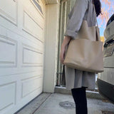 Large Capacity Shoulder Bags Women Side Pockets PU Leather Travel Handbags