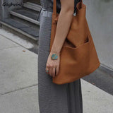 Large Capacity Shoulder Bags Women Side Pockets PU Leather Travel Handbags