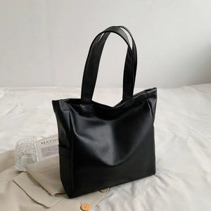 Large Capacity Shoulder Bags Women Solid Shopping Tote Bag PU Leather