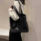 Large Capacity Shoulder Bags Women Solid Shopping Tote Bag PU Leather