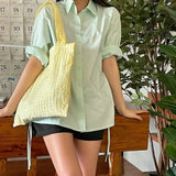 Large Capacity Shoulder Bags Women Yellow Canvas Shopping Bag Plaid Panelled