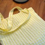 Large Capacity Shoulder Bags Women Yellow Canvas Shopping Bag Plaid Panelled