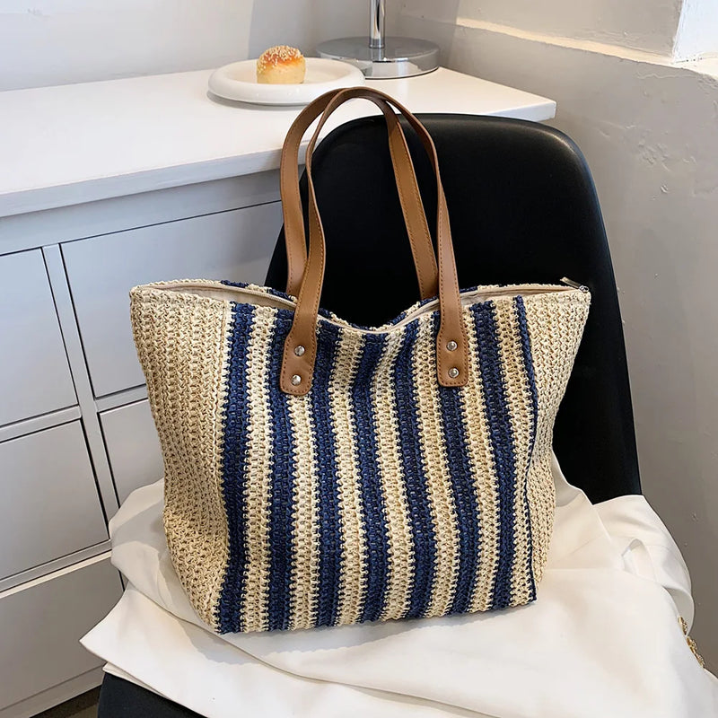 Large Capacity Shoulder Bags Women Straw Beach Totes